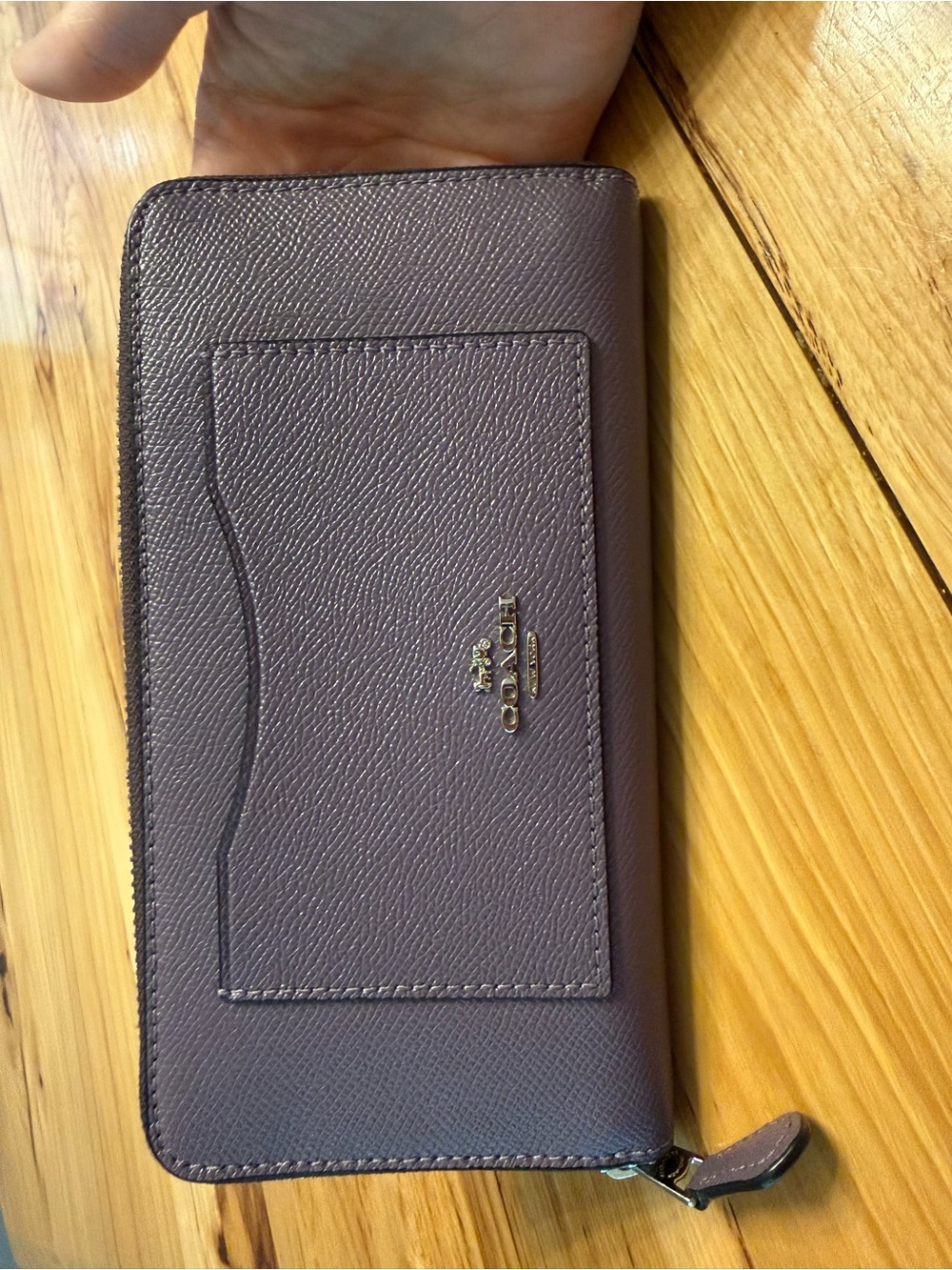 Coach cross grain leather accordion zip wallet dusty lavender silver hardware